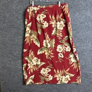 Vintage Alfred Dunner Womens Midi Skirt Size 18W Red Floral Tropical Cruise